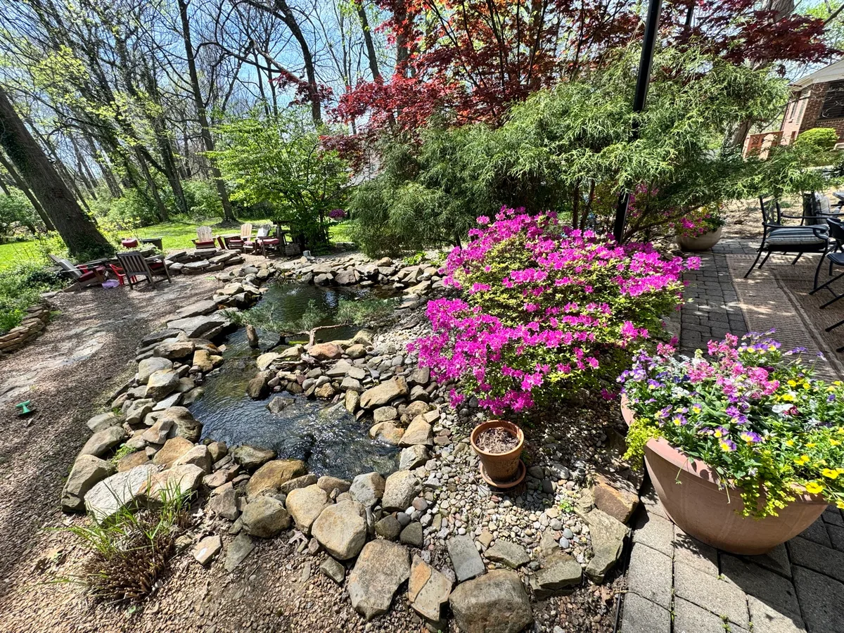 Pond stream garden completed by Queen City Hardscapes